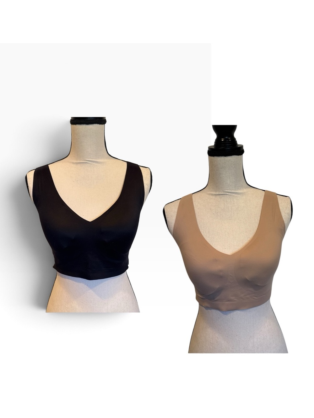 2 SOMA Enbliss Bralette V-Neck Crop Bralettes in Black & Cream Size Large